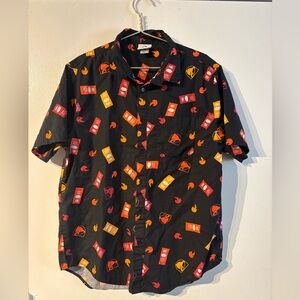 Taco Bell Hot Sauce Print Button Up Shirt Mens XL Black Short Sleeve
(319)